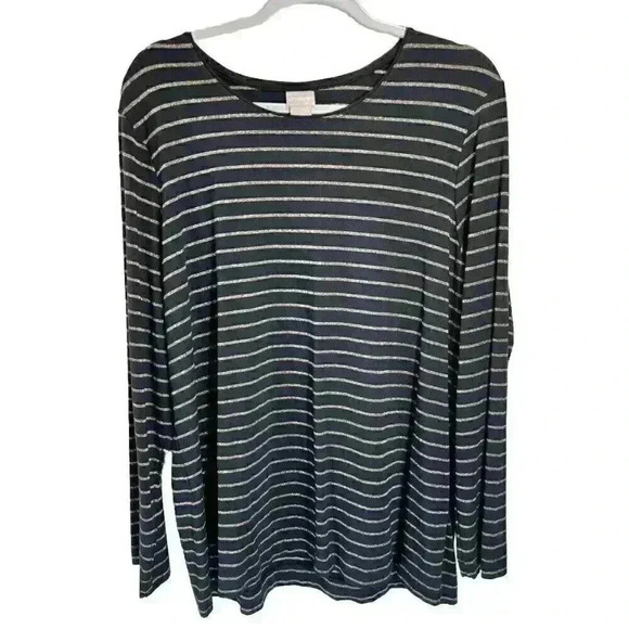 Chico's Tops - Chicos Top Sz 3/XL Black Gold Metallic Stripe Long-Sleeve Round Neck Layering